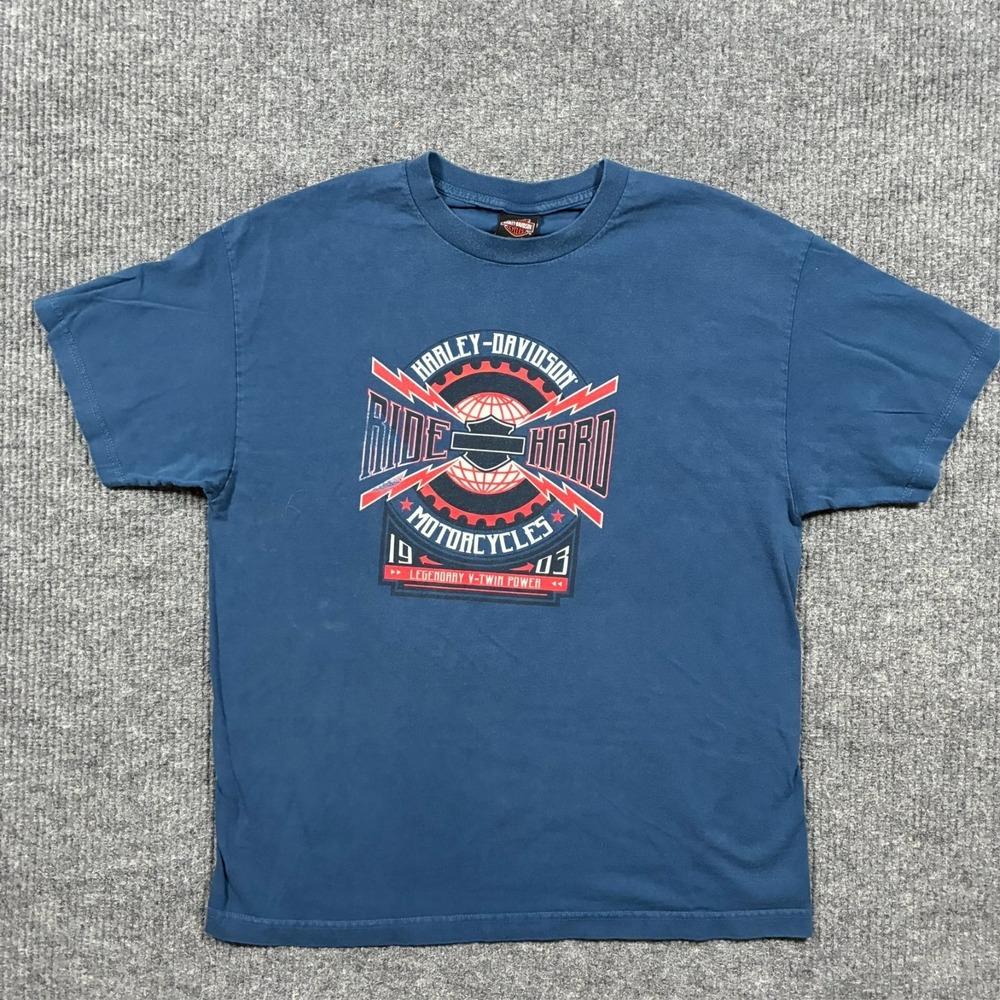 Harley Davidson Bangkok Thailand T Shirt Mens‎ XL Blue Ride Hard Graphic Cotton